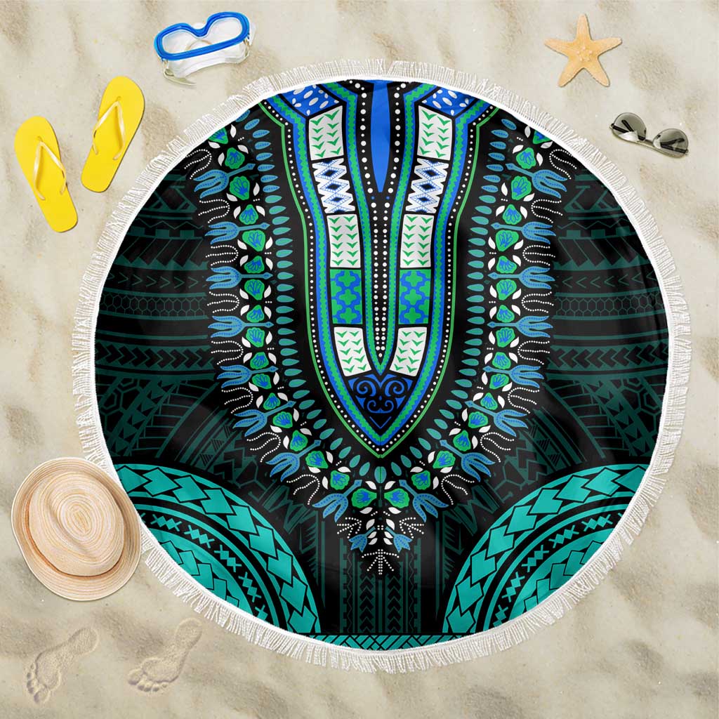 African Dashiki and Polynesian Pattern Beach Blanket Teal