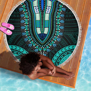 African Dashiki and Polynesian Pattern Beach Blanket Teal