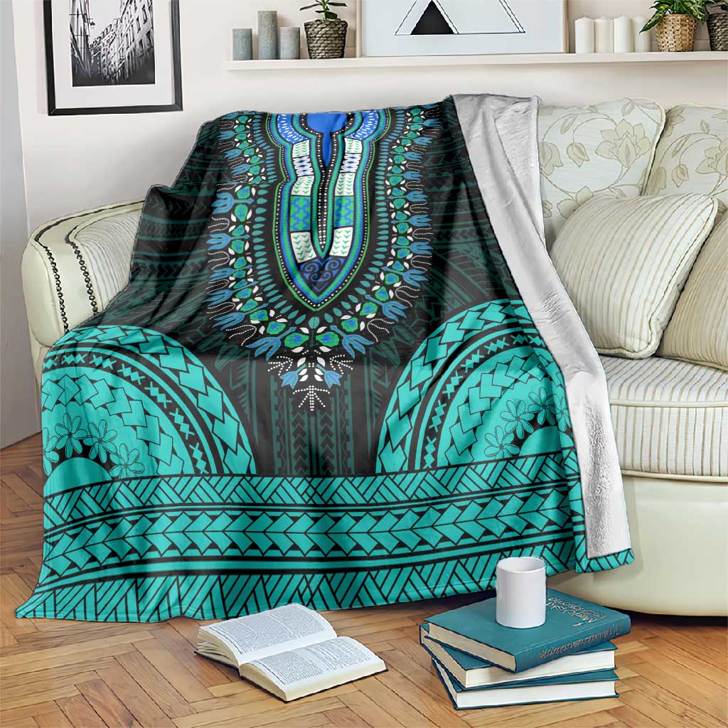 African Dashiki and Polynesian Pattern Blanket Teal