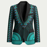 African Dashiki and Polynesian Pattern Blazer Teal