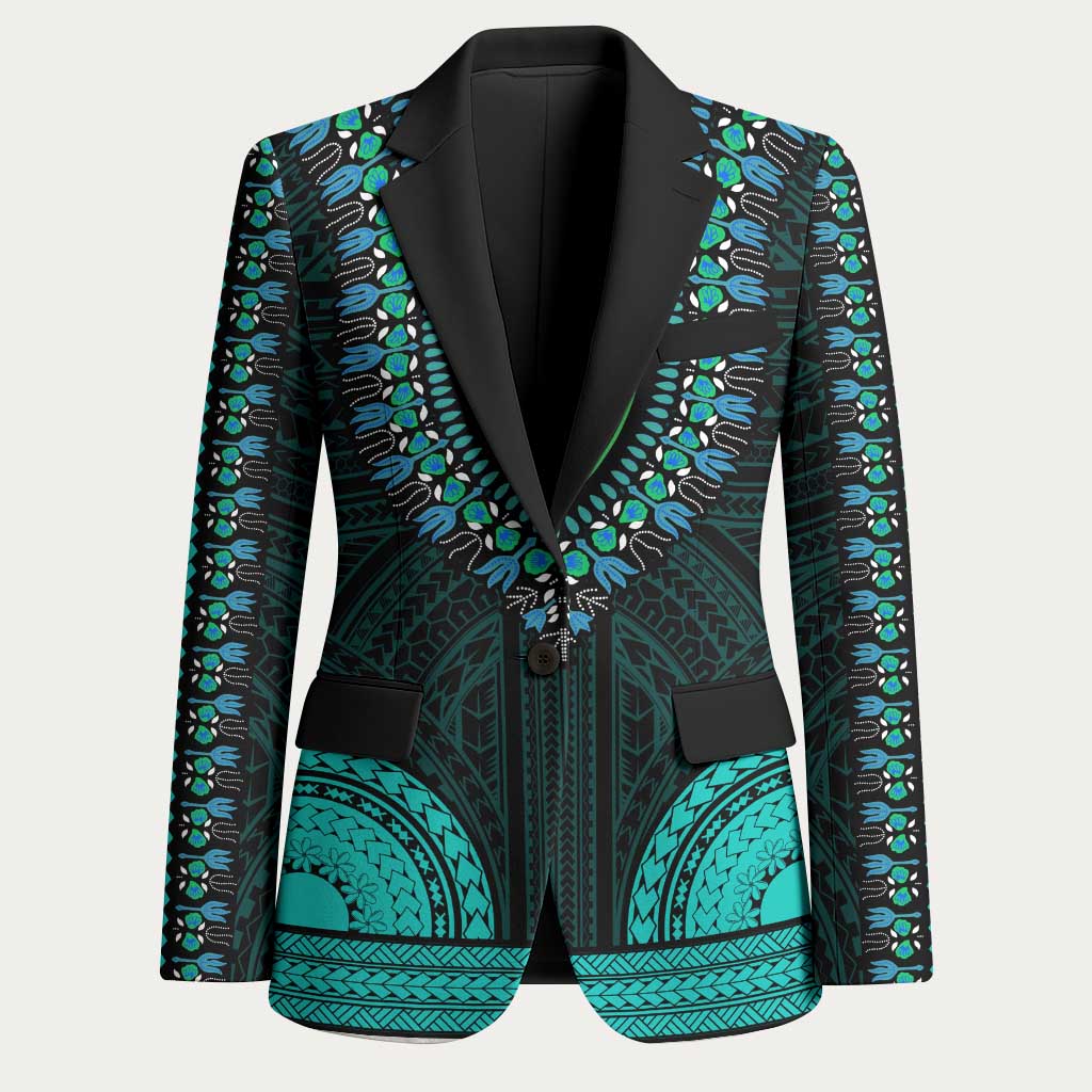 African Dashiki and Polynesian Pattern Blazer Teal