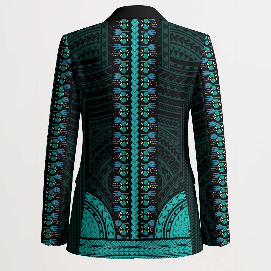 African Dashiki and Polynesian Pattern Blazer Teal