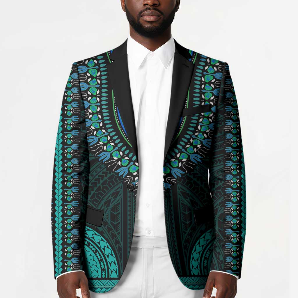 African Dashiki and Polynesian Pattern Blazer Teal