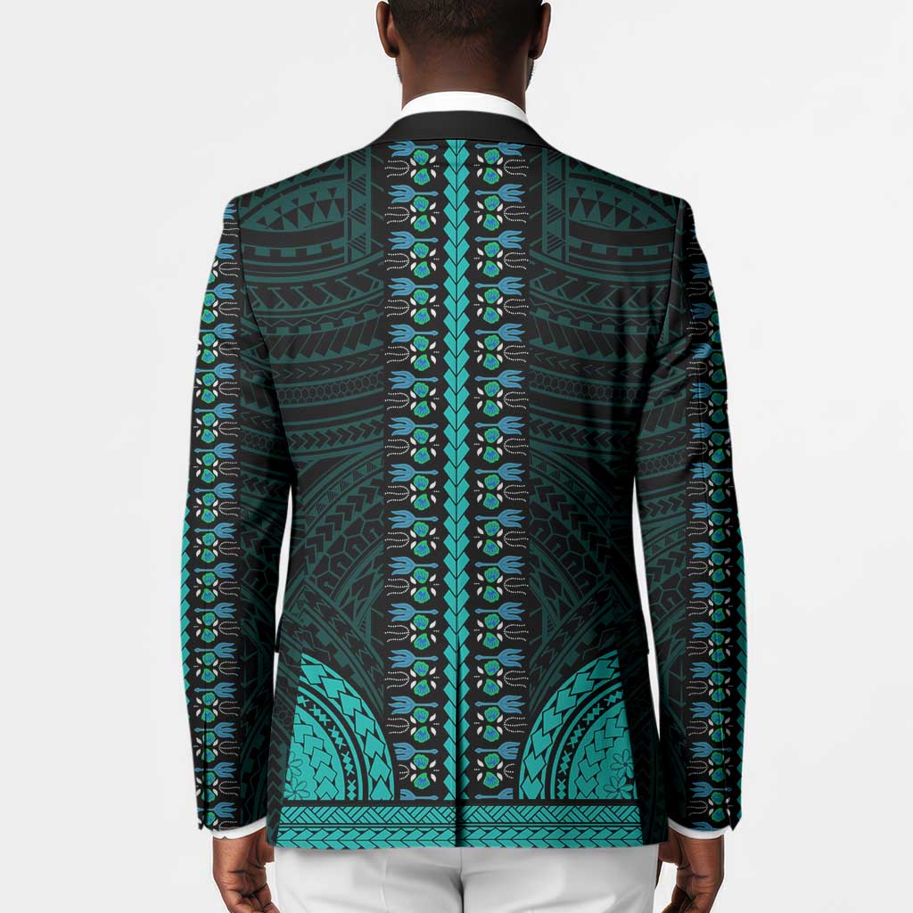 African Dashiki and Polynesian Pattern Blazer Teal