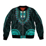 African Dashiki and Polynesian Pattern Bomber Jacket Teal