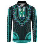 African Dashiki and Polynesian Pattern Button Sweatshirt Teal