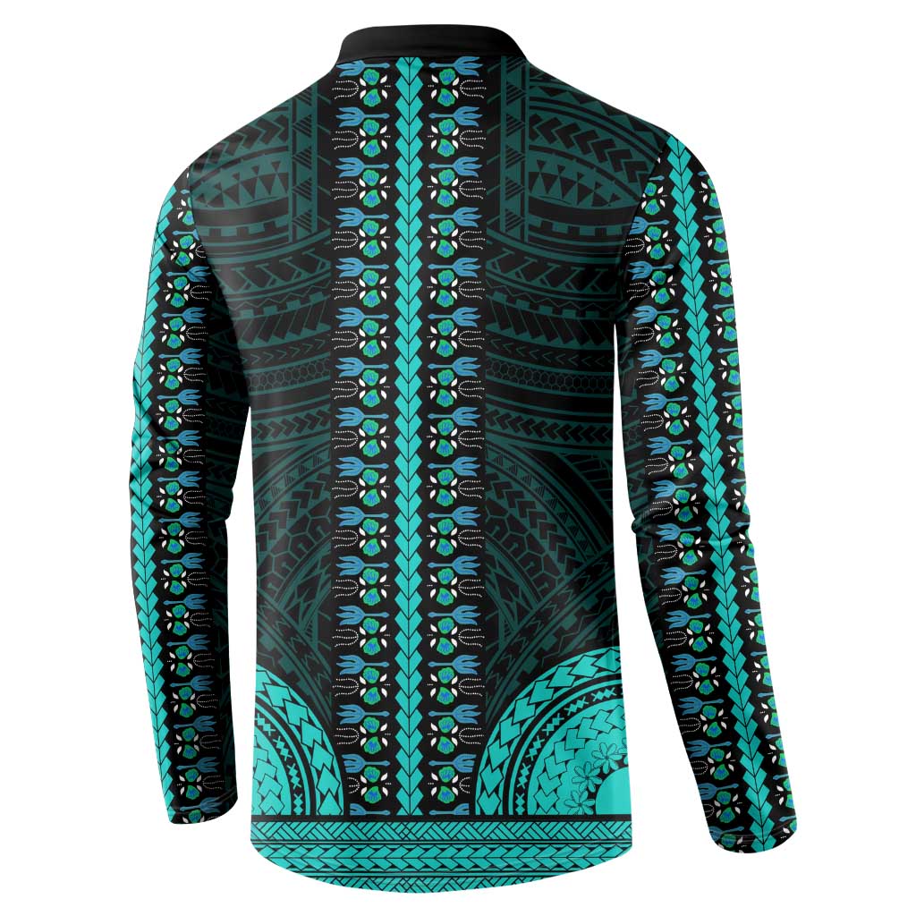 African Dashiki and Polynesian Pattern Button Sweatshirt Teal