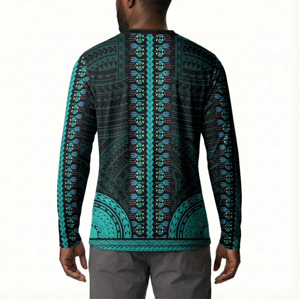 African Dashiki and Polynesian Pattern Button Sweatshirt Teal