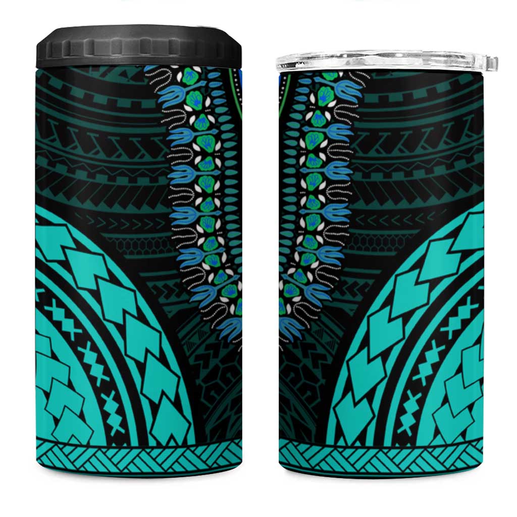 African Dashiki and Polynesian Pattern 4 in 1 Can Cooler Tumbler Teal