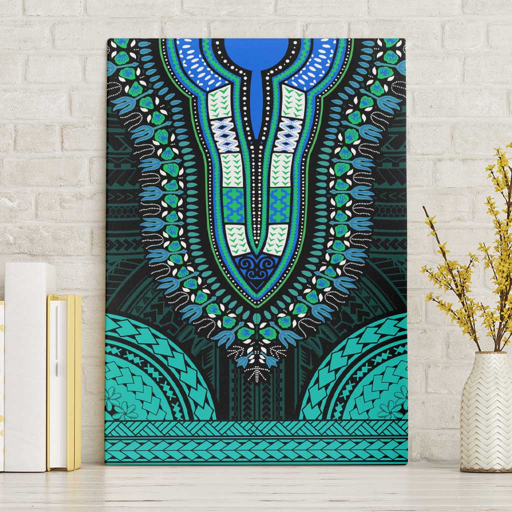 African Dashiki and Polynesian Pattern Canvas Wall Art Teal