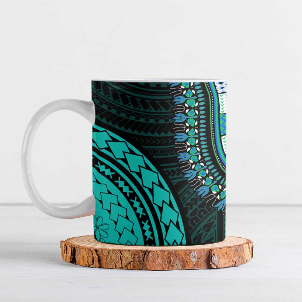 African Dashiki and Polynesian Pattern Ceramic Mug Teal