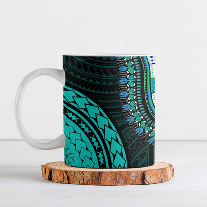 African Dashiki and Polynesian Pattern Ceramic Mug Teal