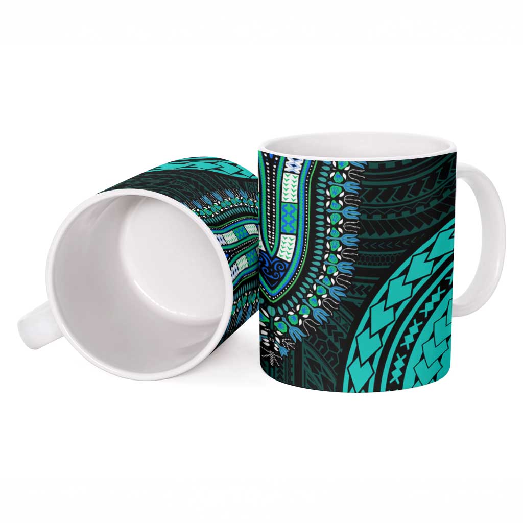 African Dashiki and Polynesian Pattern Ceramic Mug Teal