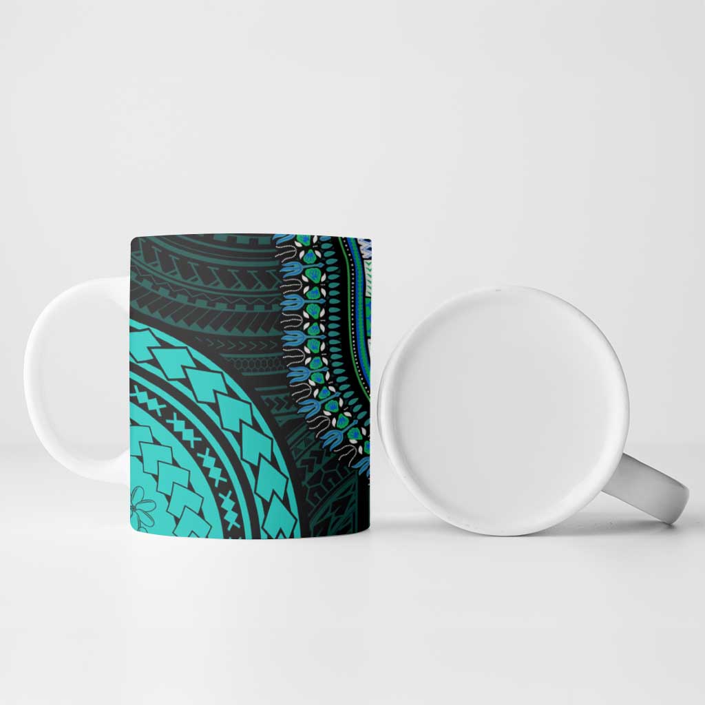 African Dashiki and Polynesian Pattern Ceramic Mug Teal