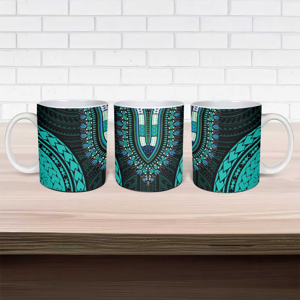 African Dashiki and Polynesian Pattern Ceramic Mug Teal