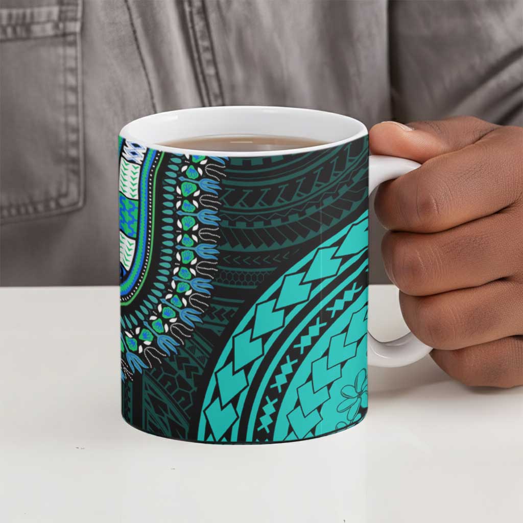 African Dashiki and Polynesian Pattern Ceramic Mug Teal
