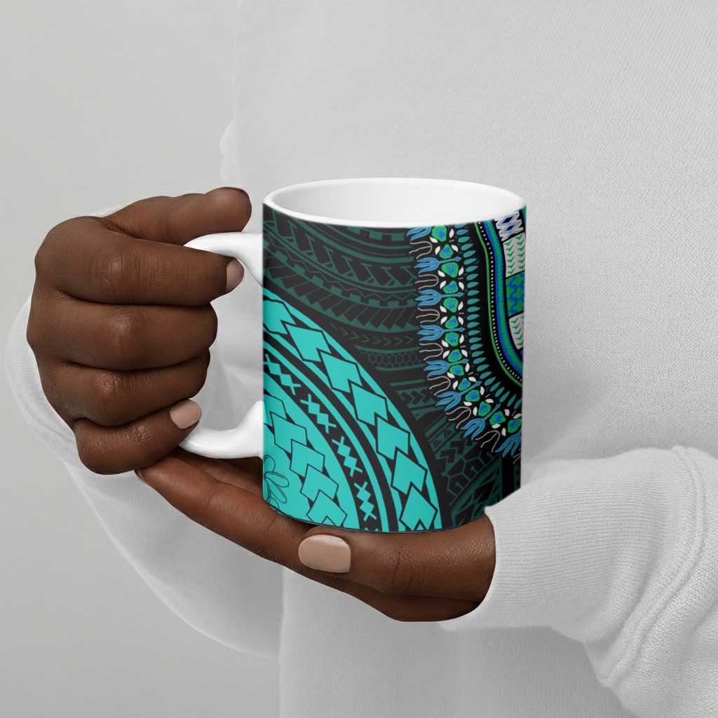 African Dashiki and Polynesian Pattern Ceramic Mug Teal