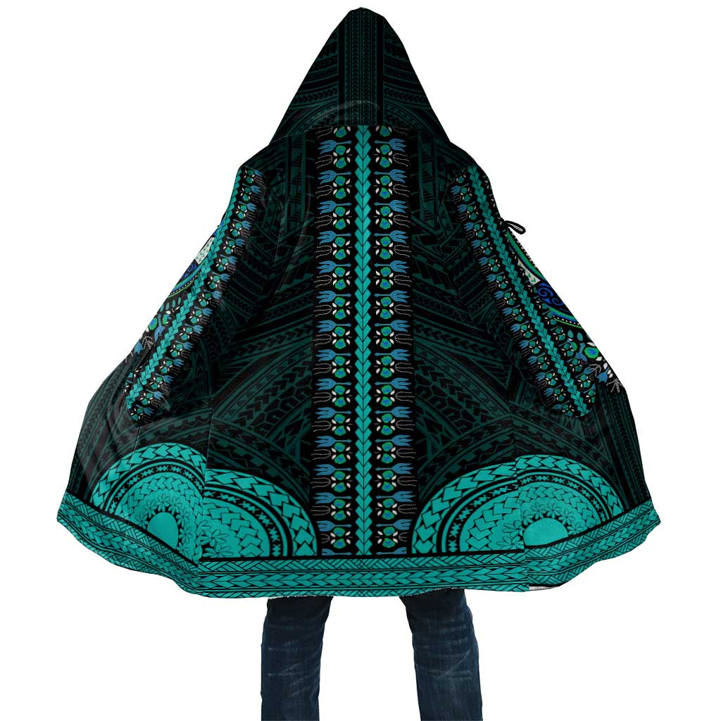 African Dashiki and Polynesian Pattern Cloak Teal