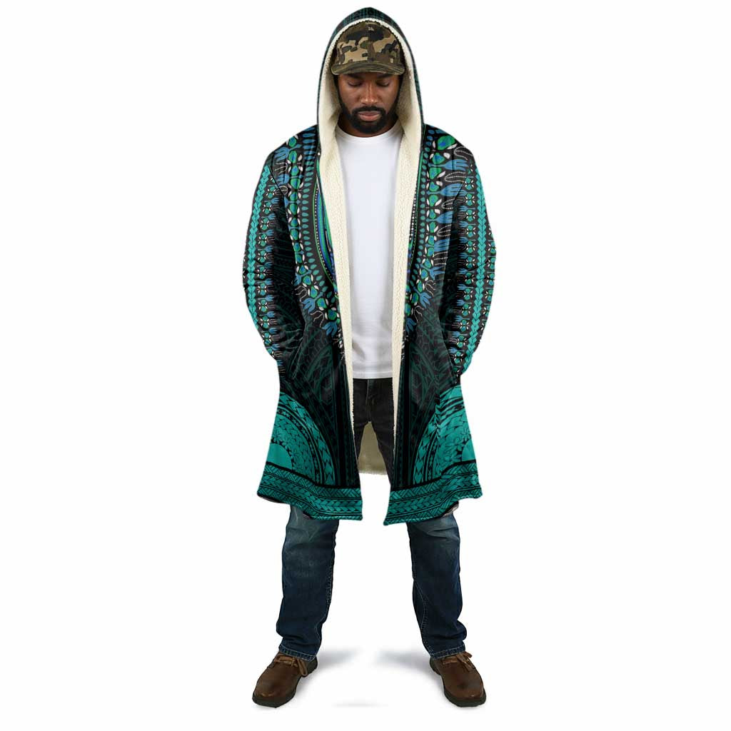 African Dashiki and Polynesian Pattern Cloak Teal