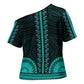 African Dashiki and Polynesian Pattern Cross Shoulder Shirt Teal