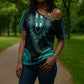 African Dashiki and Polynesian Pattern Cross Shoulder Shirt Teal