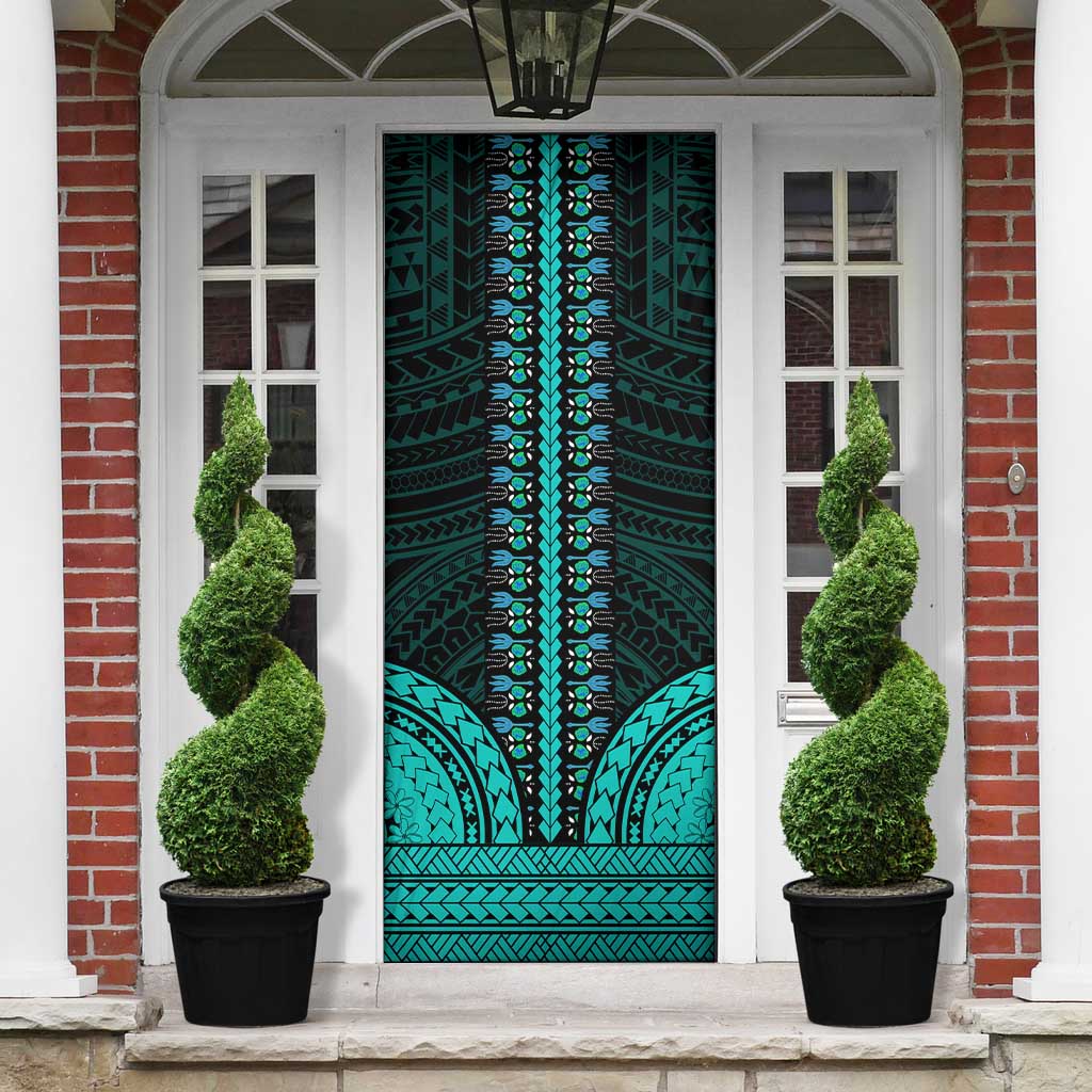 African Dashiki and Polynesian Pattern Door Cover Teal