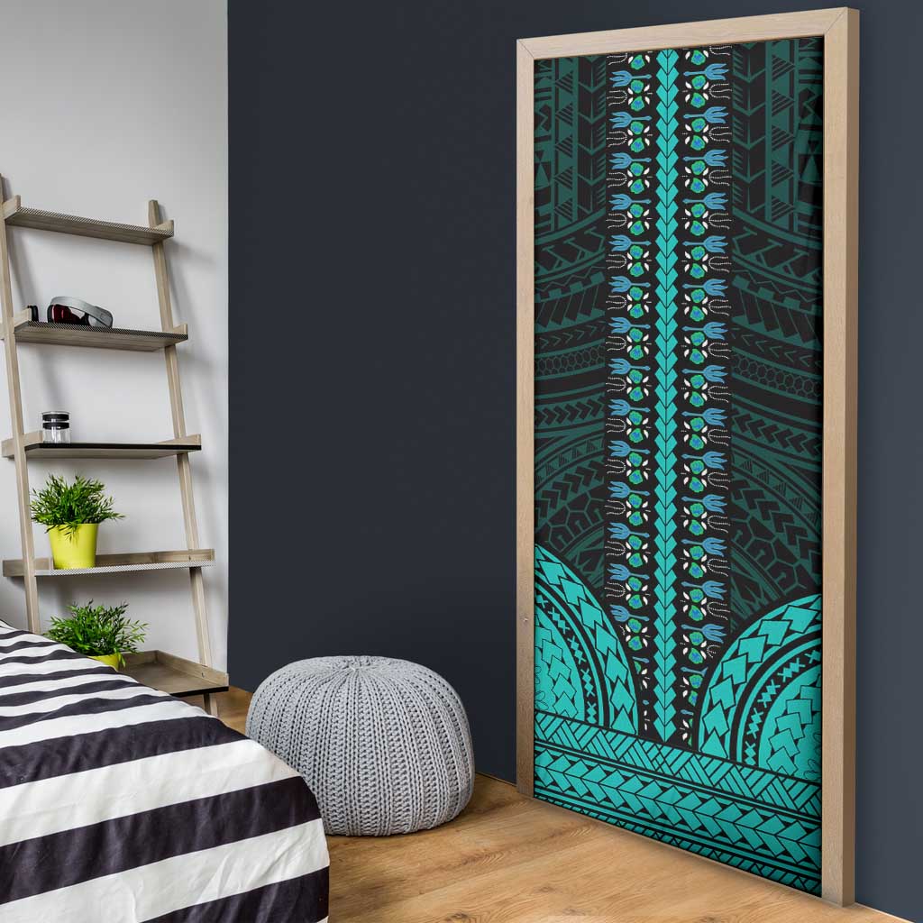 African Dashiki and Polynesian Pattern Door Cover Teal