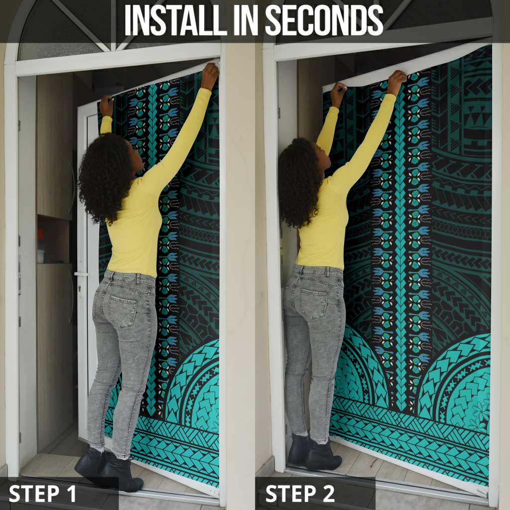 African Dashiki and Polynesian Pattern Door Cover Teal