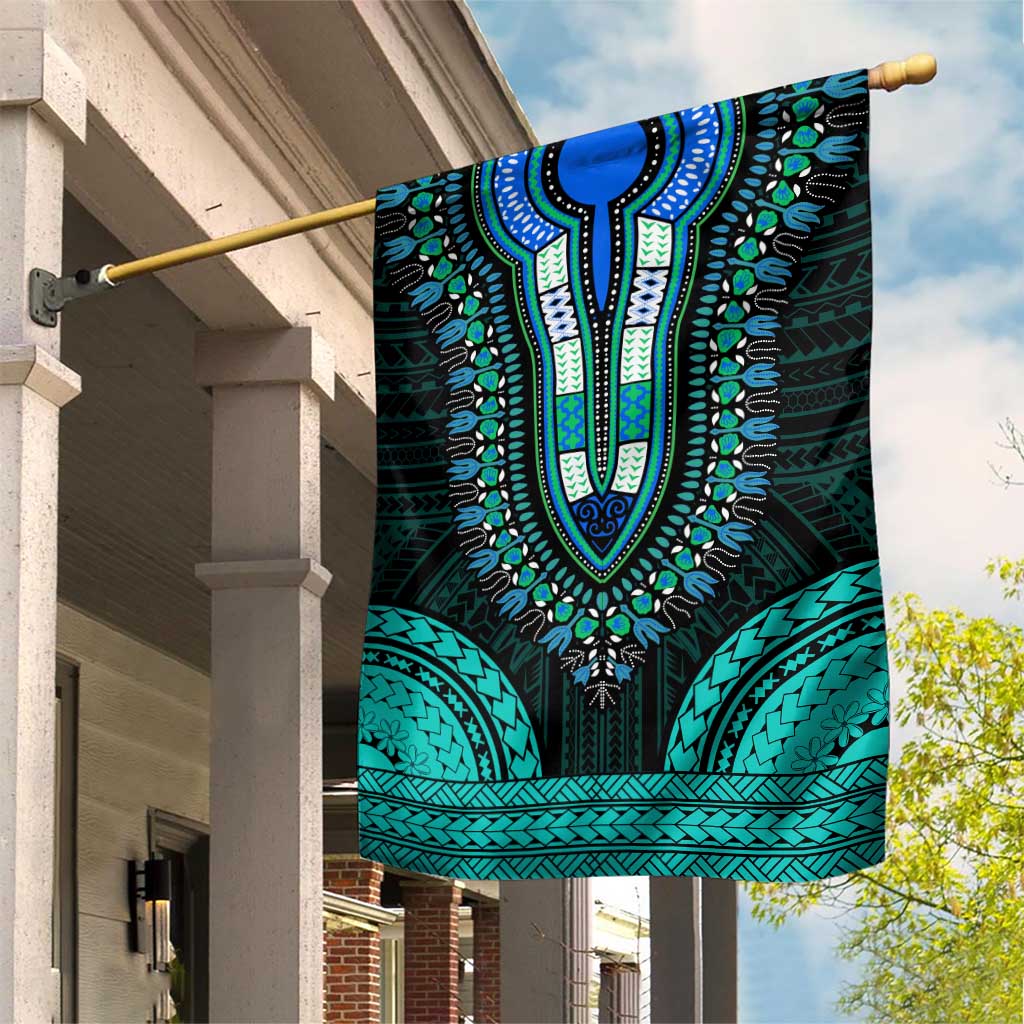 African Dashiki and Polynesian Pattern Garden Flag Teal