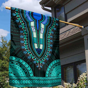 African Dashiki and Polynesian Pattern Garden Flag Teal