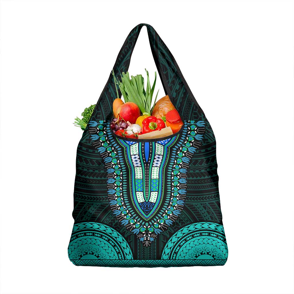 African Dashiki and Polynesian Pattern Grocery Bag Teal