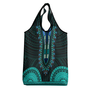 African Dashiki and Polynesian Pattern Grocery Bag Teal