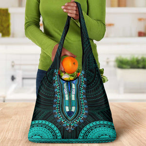 African Dashiki and Polynesian Pattern Grocery Bag Teal