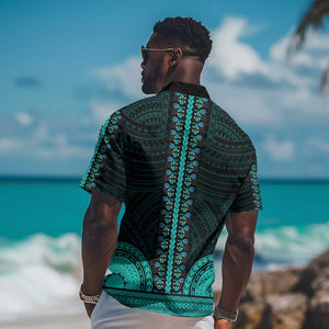 African Dashiki and Polynesian Pattern Hawaiian Shirt Teal