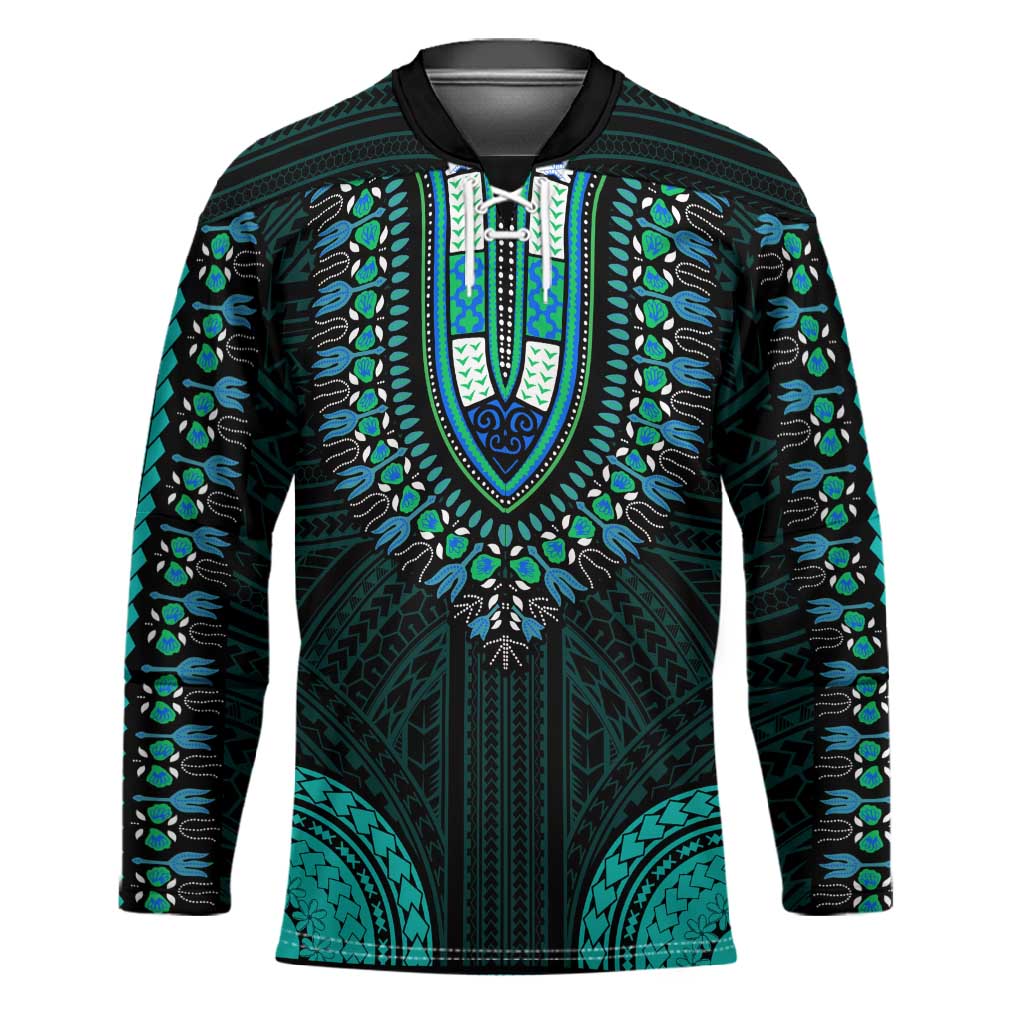 African Dashiki and Polynesian Pattern Hockey Jersey Teal