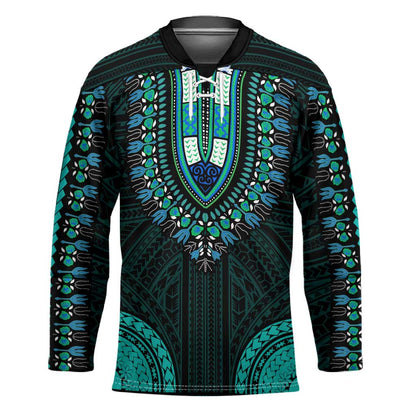 African Dashiki and Polynesian Pattern Hockey Jersey Teal