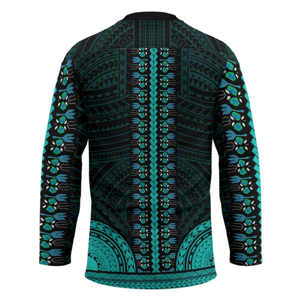African Dashiki and Polynesian Pattern Hockey Jersey Teal