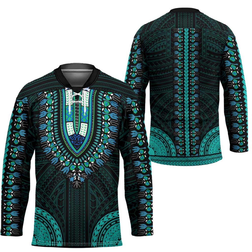 African Dashiki and Polynesian Pattern Hockey Jersey Teal