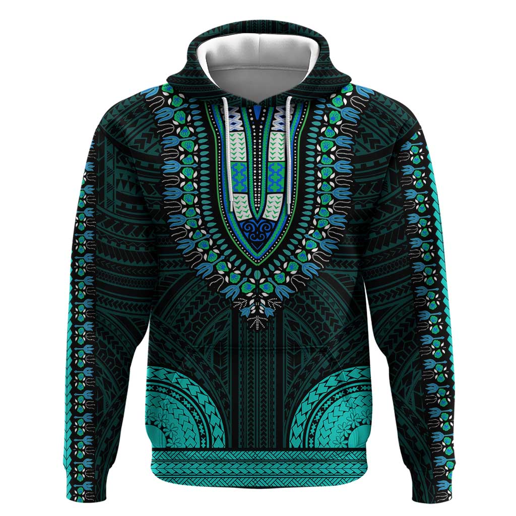 African Dashiki and Polynesian Pattern Hoodie Teal