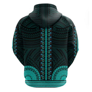 African Dashiki and Polynesian Pattern Hoodie Teal