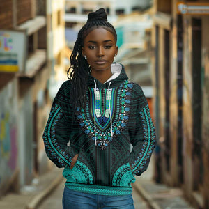 African Dashiki and Polynesian Pattern Hoodie Teal