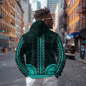 African Dashiki and Polynesian Pattern Hoodie Teal