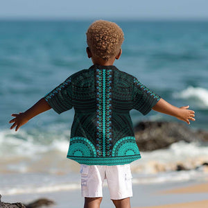 African Dashiki and Polynesian Pattern Kid Hawaiian Shirt Teal