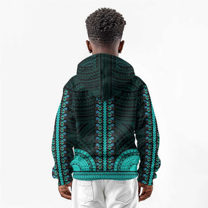 African Dashiki and Polynesian Pattern Kid Hoodie Teal