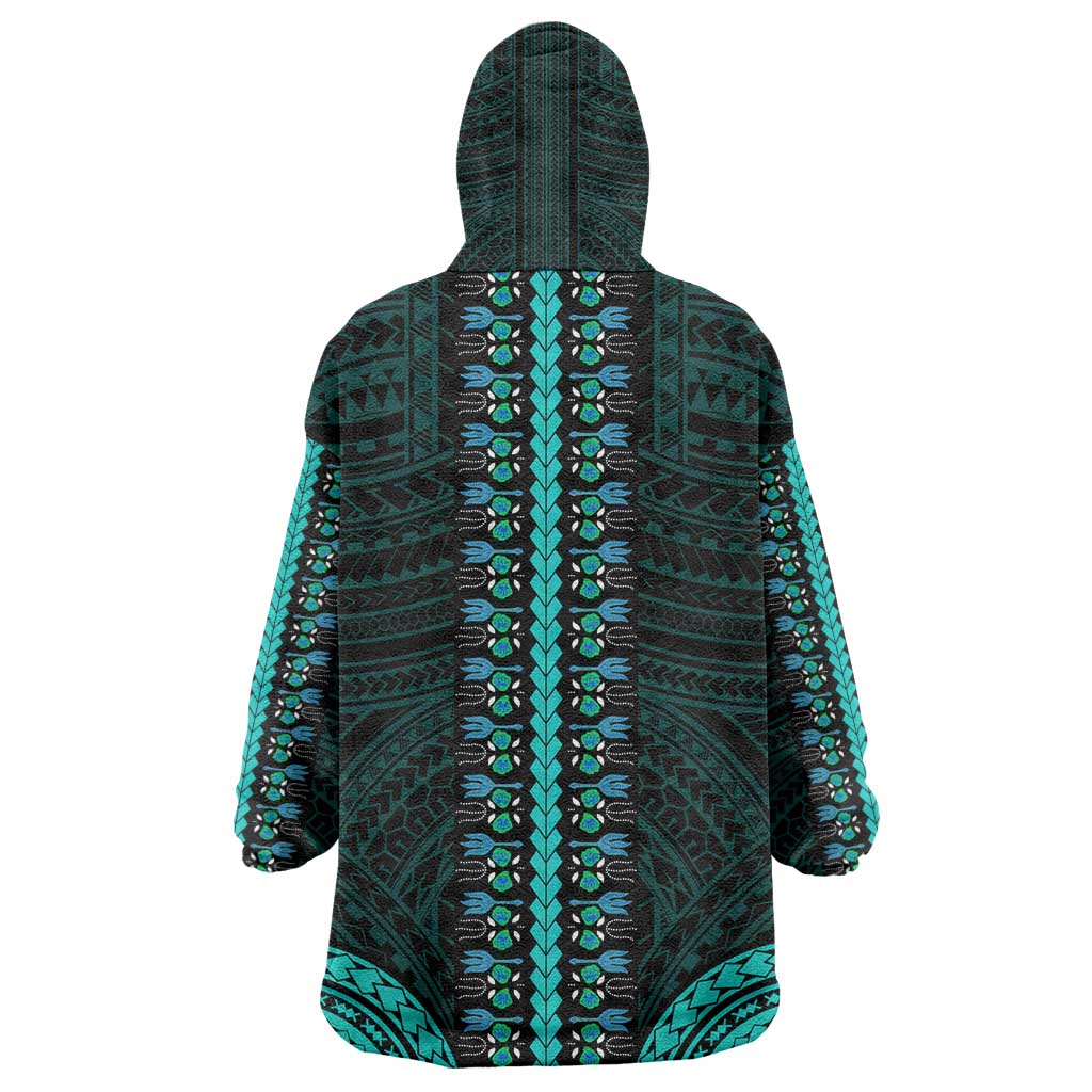 African Dashiki and Polynesian Pattern Kid Wearable Blanket Hoodie Teal