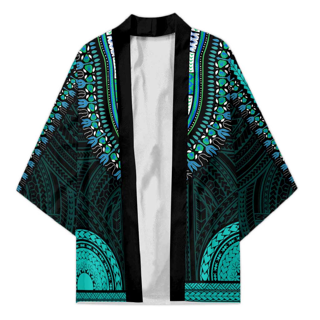 African Dashiki and Polynesian Pattern Kimono Teal