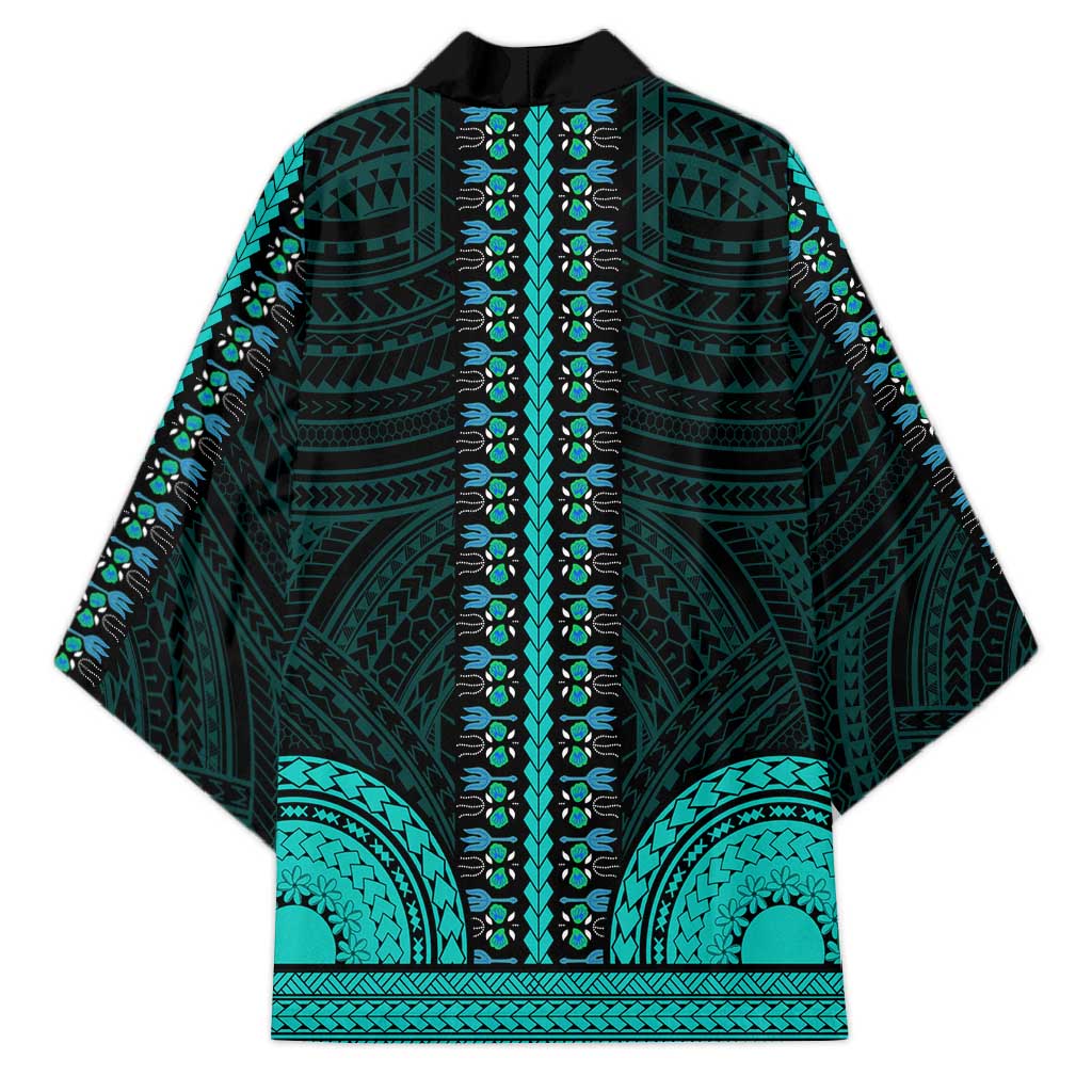 African Dashiki and Polynesian Pattern Kimono Teal