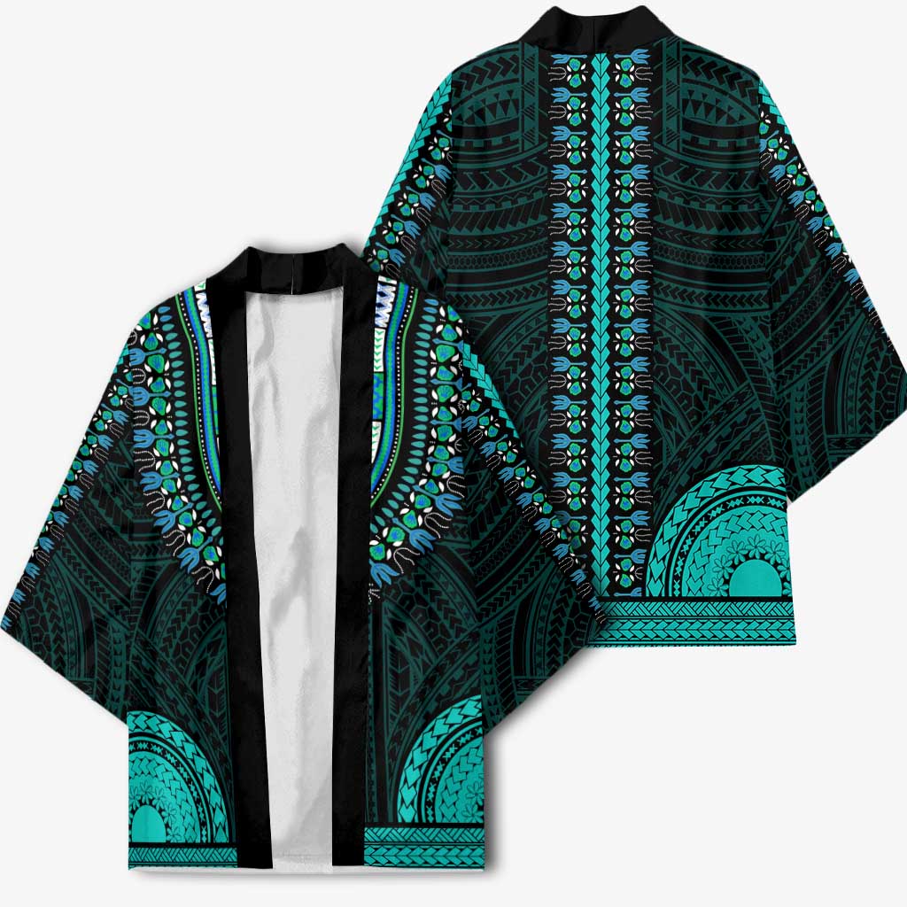 African Dashiki and Polynesian Pattern Kimono Teal