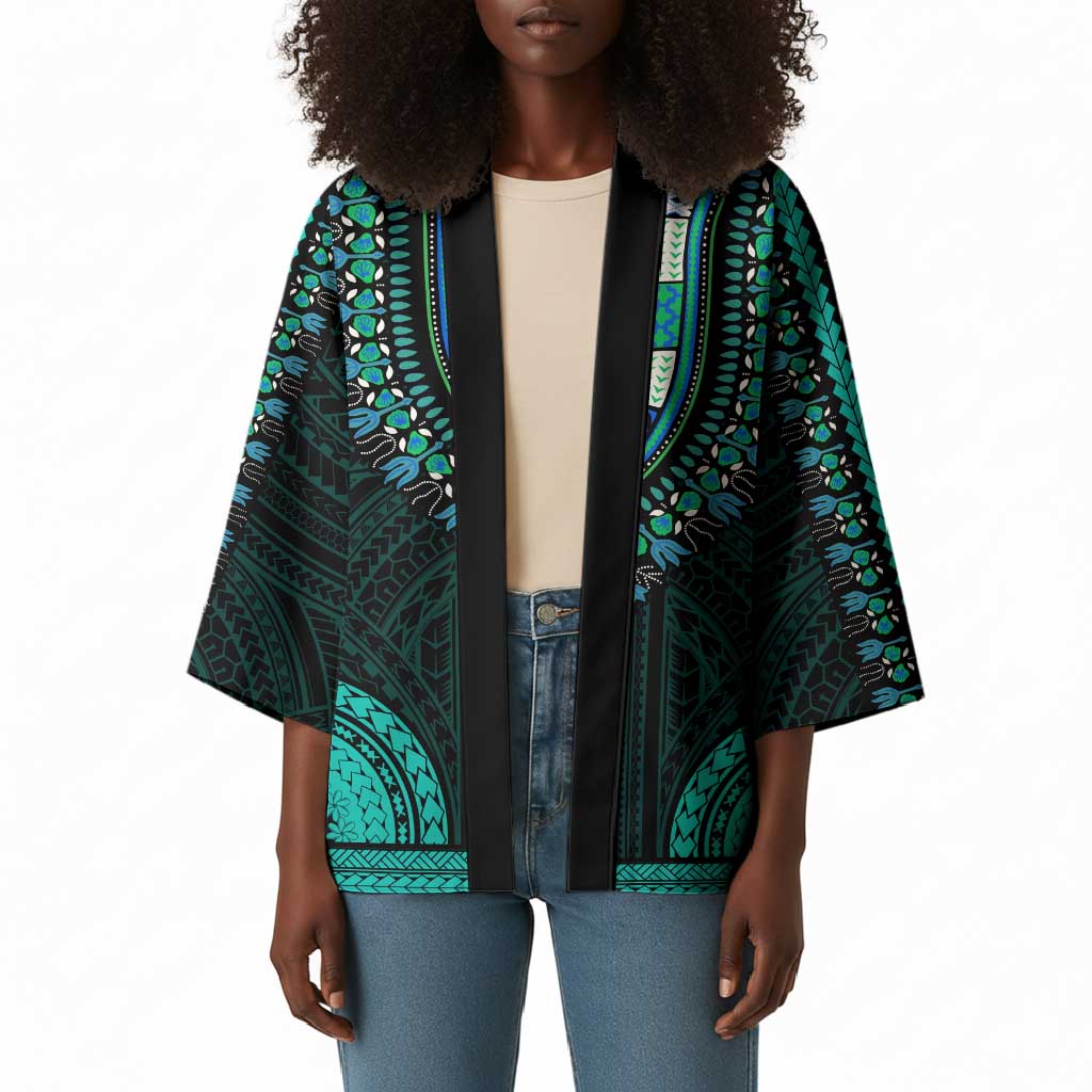 African Dashiki and Polynesian Pattern Kimono Teal