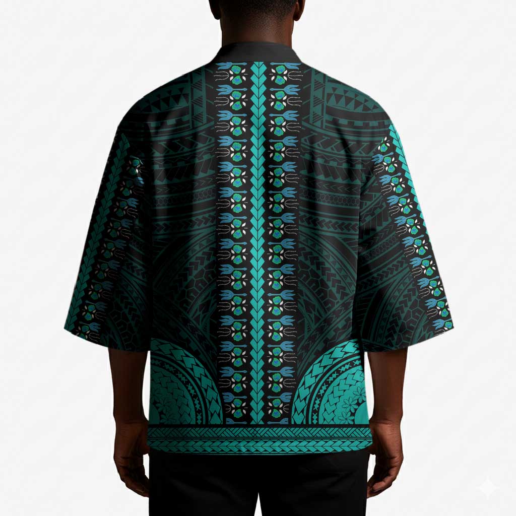African Dashiki and Polynesian Pattern Kimono Teal
